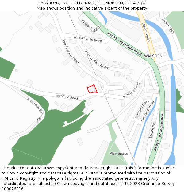 LADYROYD, INCHFIELD ROAD, TODMORDEN, OL14 7QW: Location map and indicative extent of plot