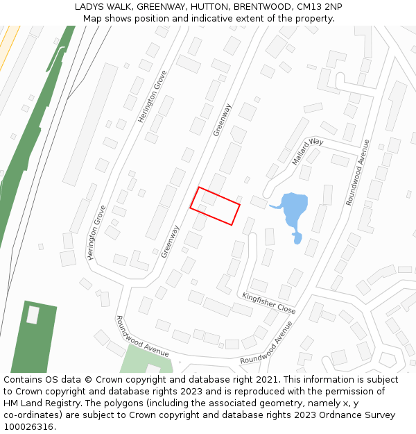 LADYS WALK, GREENWAY, HUTTON, BRENTWOOD, CM13 2NP: Location map and indicative extent of plot