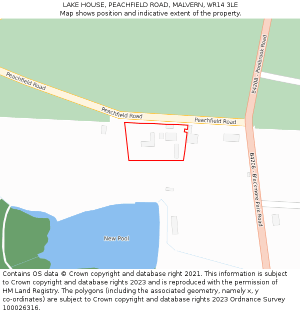 LAKE HOUSE, PEACHFIELD ROAD, MALVERN, WR14 3LE: Location map and indicative extent of plot
