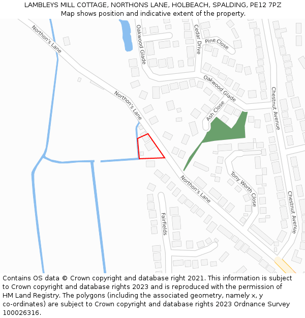 LAMBLEYS MILL COTTAGE, NORTHONS LANE, HOLBEACH, SPALDING, PE12 7PZ: Location map and indicative extent of plot