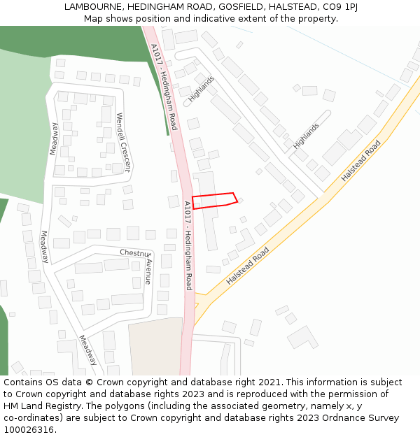 LAMBOURNE, HEDINGHAM ROAD, GOSFIELD, HALSTEAD, CO9 1PJ: Location map and indicative extent of plot