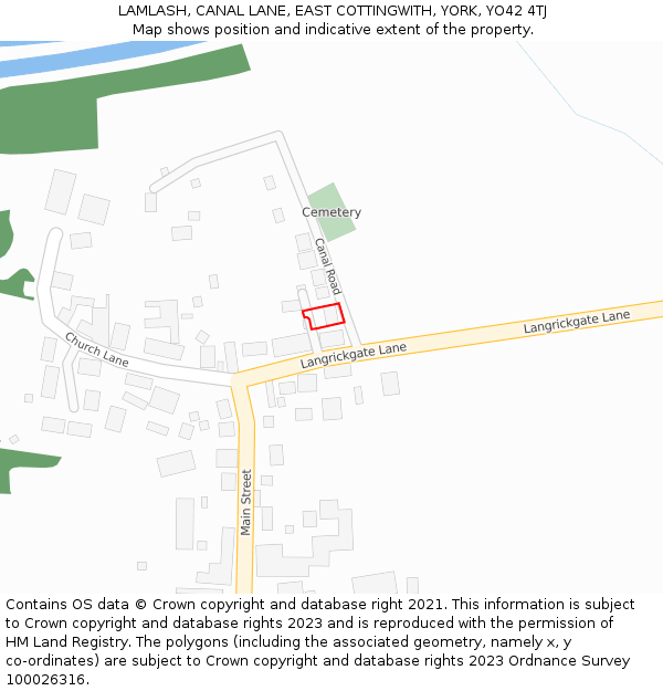 LAMLASH, CANAL LANE, EAST COTTINGWITH, YORK, YO42 4TJ: Location map and indicative extent of plot