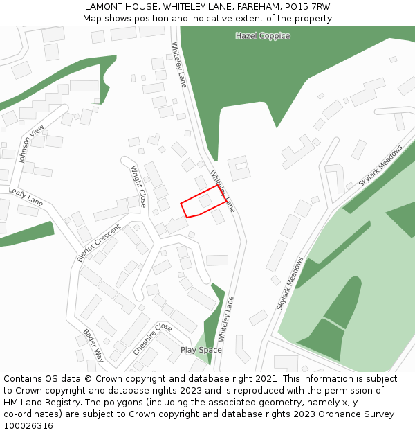 LAMONT HOUSE, WHITELEY LANE, FAREHAM, PO15 7RW: Location map and indicative extent of plot