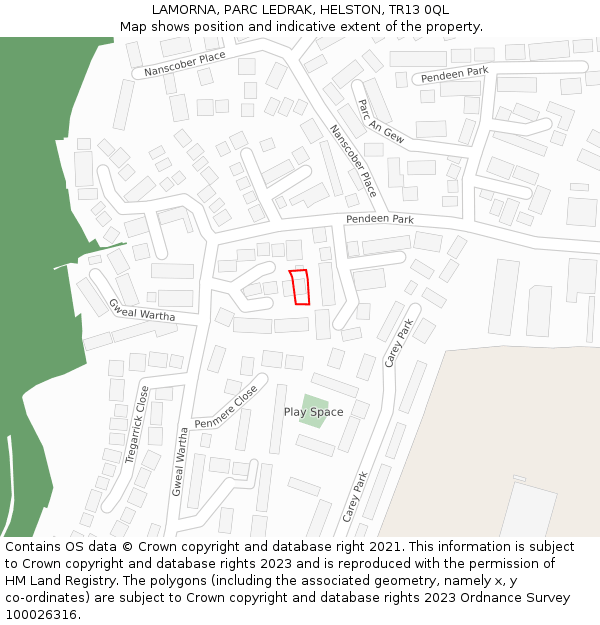 LAMORNA, PARC LEDRAK, HELSTON, TR13 0QL: Location map and indicative extent of plot