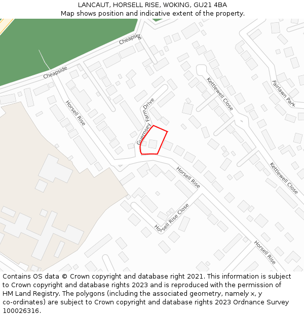 LANCAUT, HORSELL RISE, WOKING, GU21 4BA: Location map and indicative extent of plot