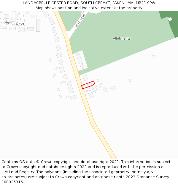 LANDACRE, LEICESTER ROAD, SOUTH CREAKE, FAKENHAM, NR21 9PW: Location map and indicative extent of plot