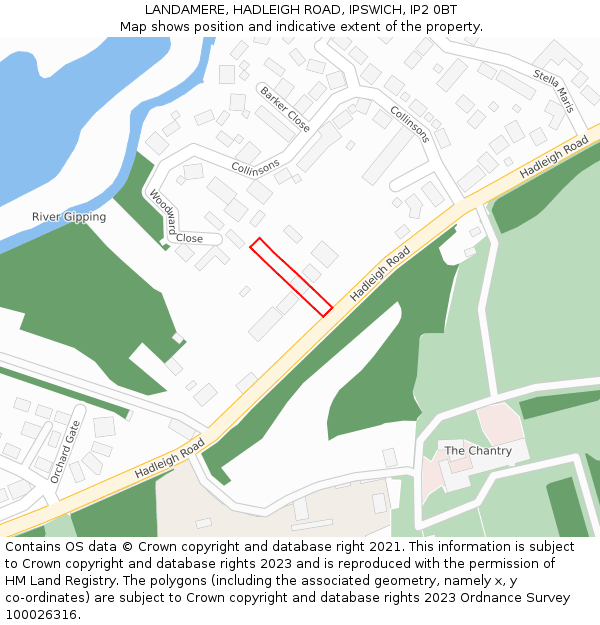 LANDAMERE, HADLEIGH ROAD, IPSWICH, IP2 0BT: Location map and indicative extent of plot