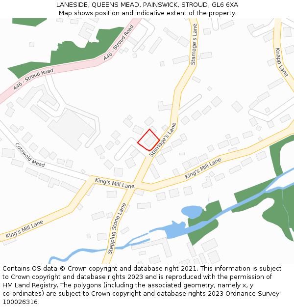 LANESIDE, QUEENS MEAD, PAINSWICK, STROUD, GL6 6XA: Location map and indicative extent of plot