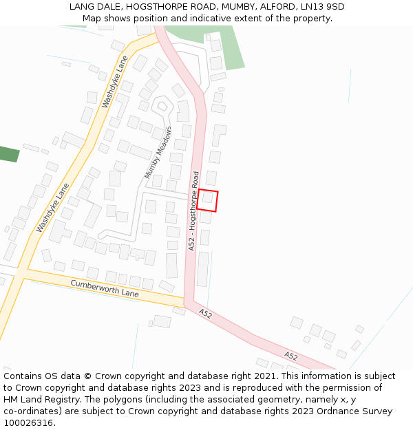 LANG DALE, HOGSTHORPE ROAD, MUMBY, ALFORD, LN13 9SD: Location map and indicative extent of plot
