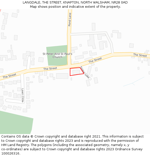 LANGDALE, THE STREET, KNAPTON, NORTH WALSHAM, NR28 0AD: Location map and indicative extent of plot