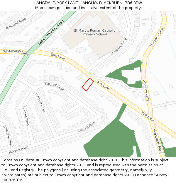 LANGDALE, YORK LANE, LANGHO, BLACKBURN, BB6 8DW: Location map and indicative extent of plot