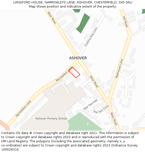 LANGFORD HOUSE, NARROWLEYS LANE, ASHOVER, CHESTERFIELD, S45 0AU: Location map and indicative extent of plot