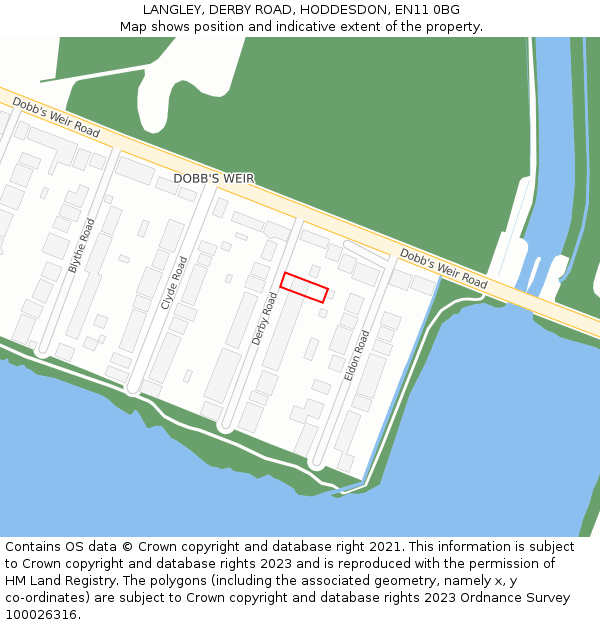 LANGLEY, DERBY ROAD, HODDESDON, EN11 0BG: Location map and indicative extent of plot