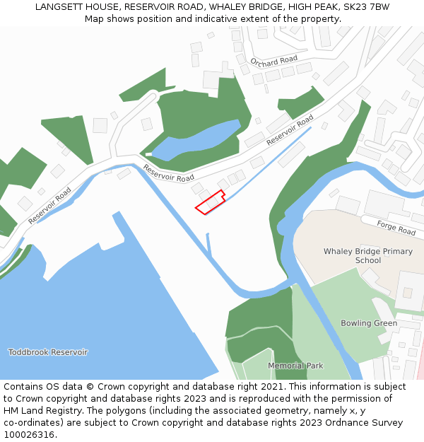 LANGSETT HOUSE, RESERVOIR ROAD, WHALEY BRIDGE, HIGH PEAK, SK23 7BW: Location map and indicative extent of plot