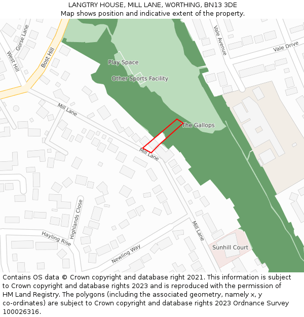 LANGTRY HOUSE, MILL LANE, WORTHING, BN13 3DE: Location map and indicative extent of plot