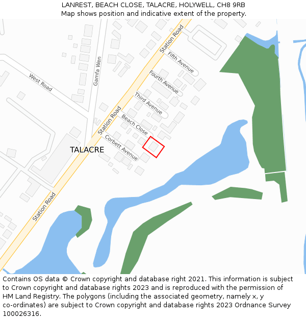 LANREST, BEACH CLOSE, TALACRE, HOLYWELL, CH8 9RB: Location map and indicative extent of plot