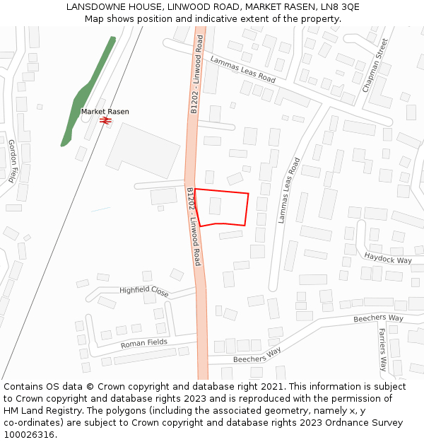 LANSDOWNE HOUSE, LINWOOD ROAD, MARKET RASEN, LN8 3QE: Location map and indicative extent of plot
