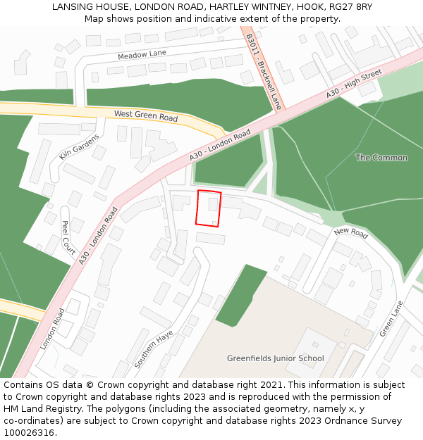 LANSING HOUSE, LONDON ROAD, HARTLEY WINTNEY, HOOK, RG27 8RY: Location map and indicative extent of plot
