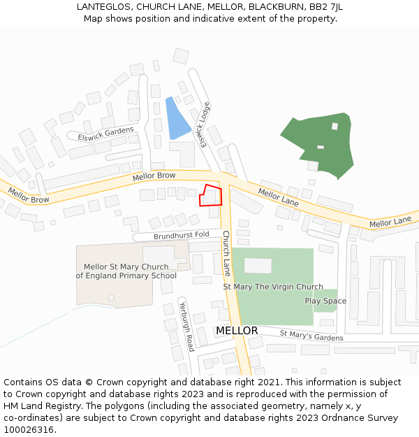 LANTEGLOS, CHURCH LANE, MELLOR, BLACKBURN, BB2 7JL: Location map and indicative extent of plot