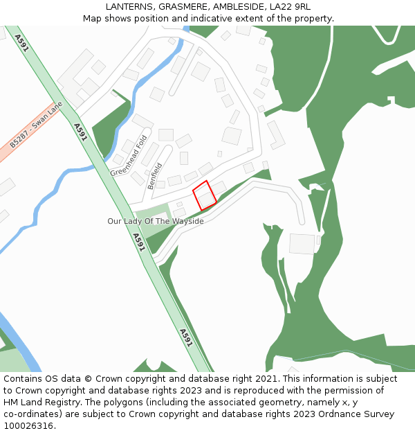 LANTERNS, GRASMERE, AMBLESIDE, LA22 9RL: Location map and indicative extent of plot