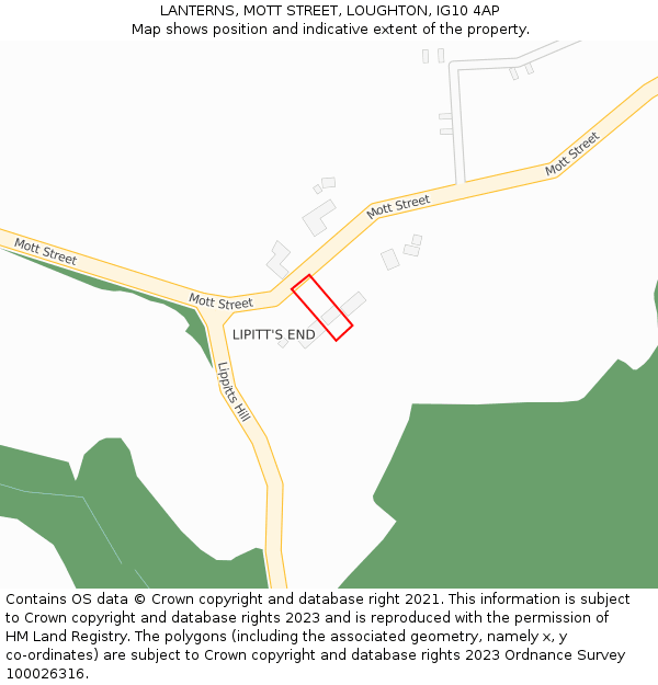 LANTERNS, MOTT STREET, LOUGHTON, IG10 4AP: Location map and indicative extent of plot