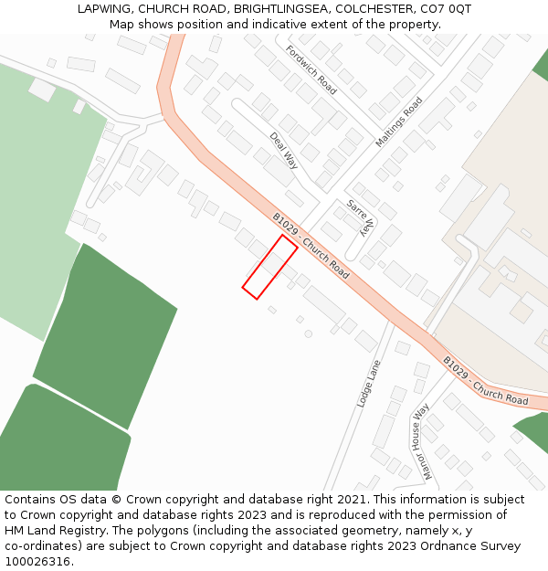 LAPWING, CHURCH ROAD, BRIGHTLINGSEA, COLCHESTER, CO7 0QT: Location map and indicative extent of plot