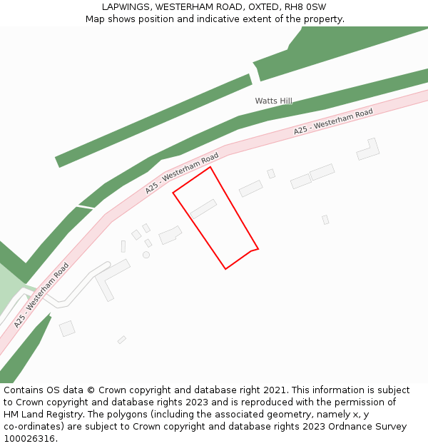 LAPWINGS, WESTERHAM ROAD, OXTED, RH8 0SW: Location map and indicative extent of plot