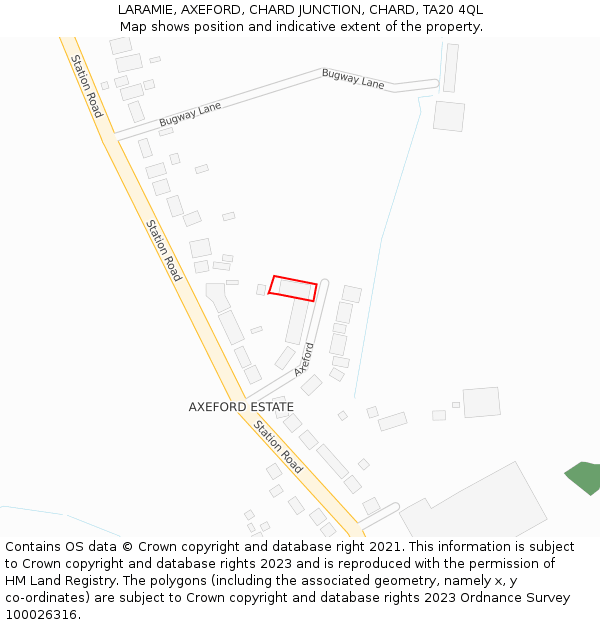 LARAMIE, AXEFORD, CHARD JUNCTION, CHARD, TA20 4QL: Location map and indicative extent of plot