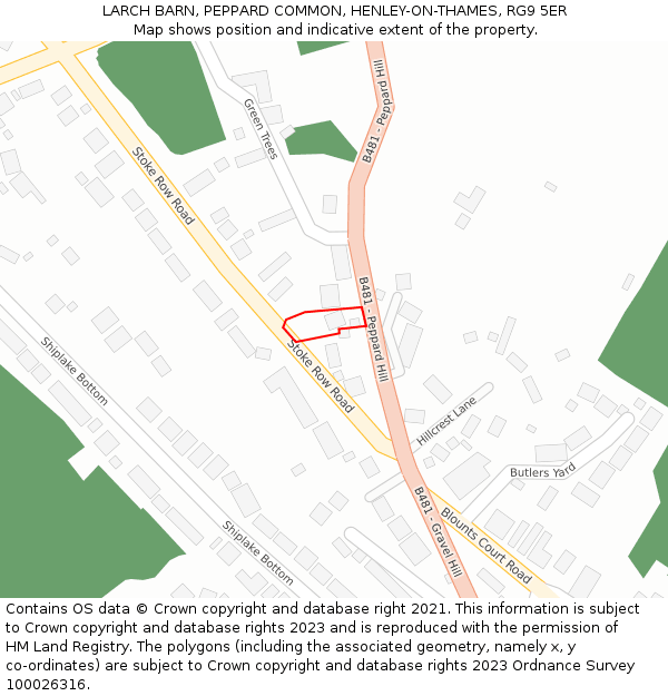 LARCH BARN, PEPPARD COMMON, HENLEY-ON-THAMES, RG9 5ER: Location map and indicative extent of plot