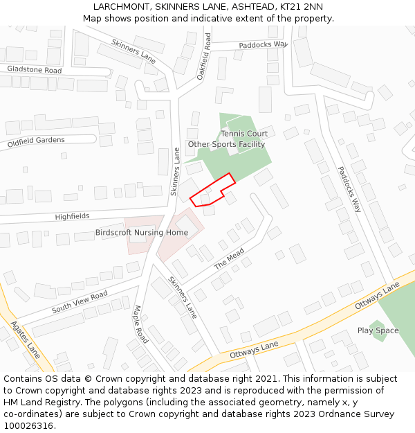 LARCHMONT, SKINNERS LANE, ASHTEAD, KT21 2NN: Location map and indicative extent of plot