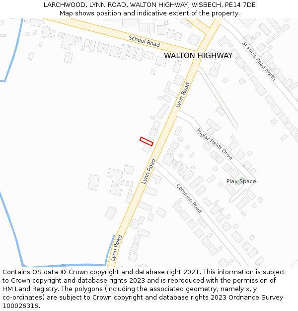 LARCHWOOD, LYNN ROAD, WALTON HIGHWAY, WISBECH, PE14 7DE: Location map and indicative extent of plot