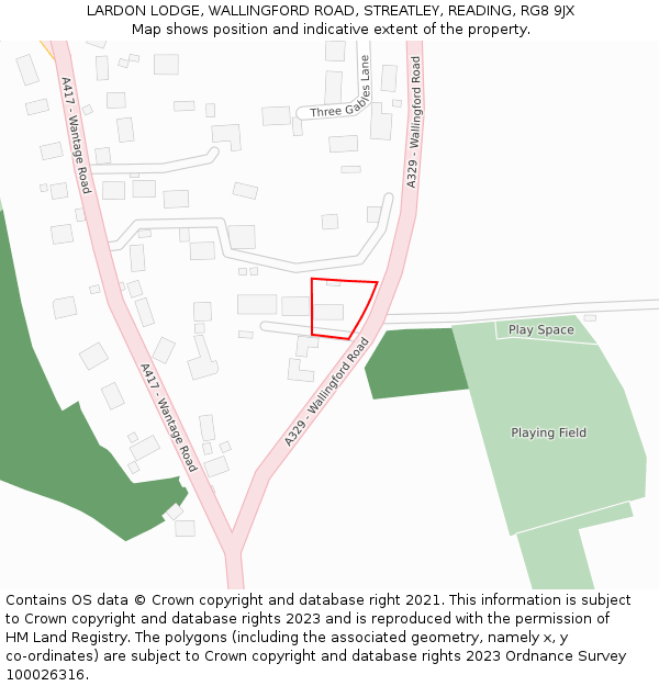 LARDON LODGE, WALLINGFORD ROAD, STREATLEY, READING, RG8 9JX: Location map and indicative extent of plot