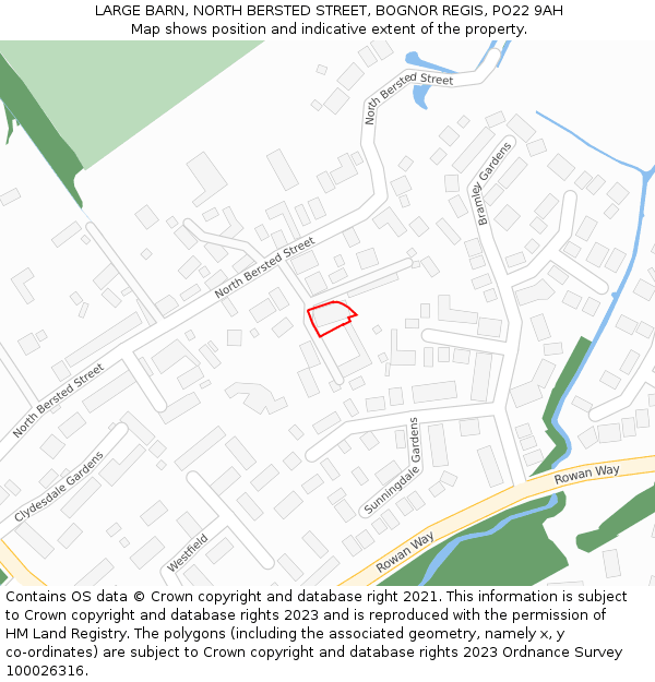 LARGE BARN, NORTH BERSTED STREET, BOGNOR REGIS, PO22 9AH: Location map and indicative extent of plot