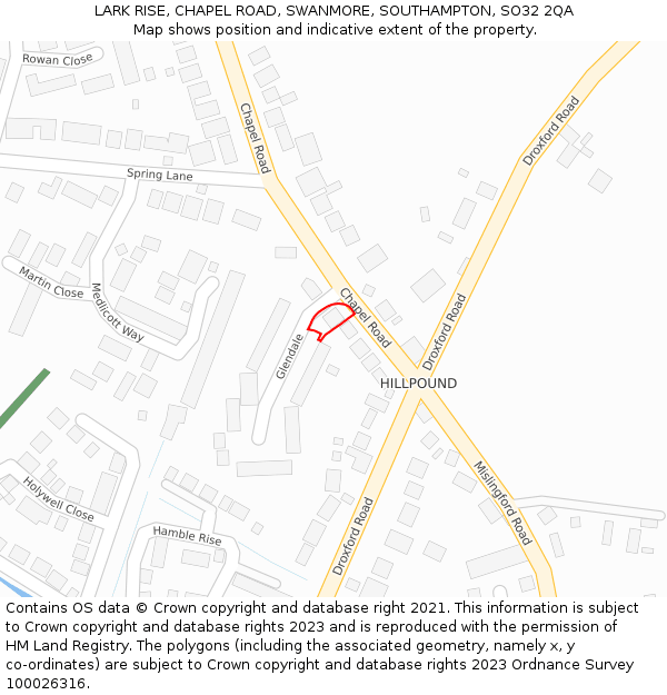 LARK RISE, CHAPEL ROAD, SWANMORE, SOUTHAMPTON, SO32 2QA: Location map and indicative extent of plot