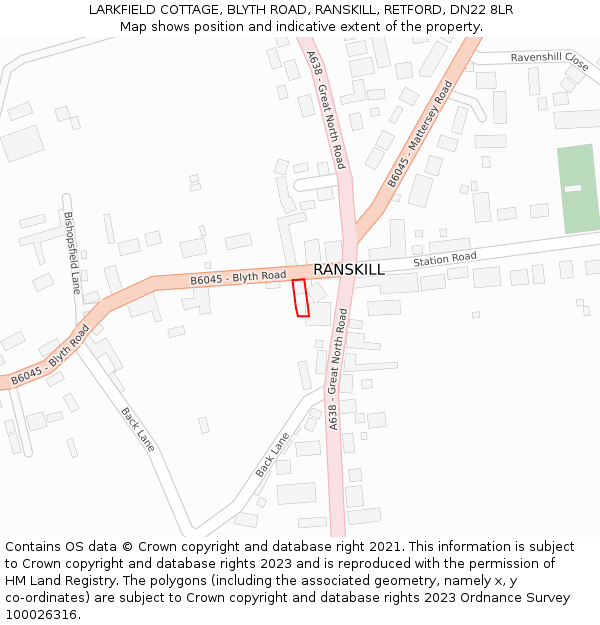 LARKFIELD COTTAGE, BLYTH ROAD, RANSKILL, RETFORD, DN22 8LR: Location map and indicative extent of plot