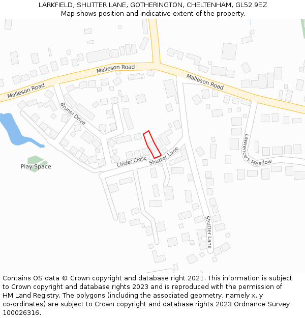 LARKFIELD, SHUTTER LANE, GOTHERINGTON, CHELTENHAM, GL52 9EZ: Location map and indicative extent of plot