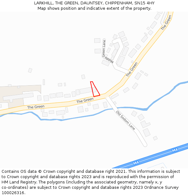 LARKHILL, THE GREEN, DAUNTSEY, CHIPPENHAM, SN15 4HY: Location map and indicative extent of plot