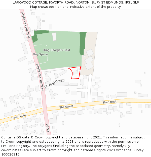 LARKWOOD COTTAGE, IXWORTH ROAD, NORTON, BURY ST EDMUNDS, IP31 3LP: Location map and indicative extent of plot