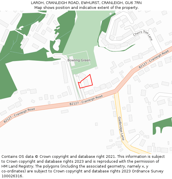 LAROH, CRANLEIGH ROAD, EWHURST, CRANLEIGH, GU6 7RN: Location map and indicative extent of plot