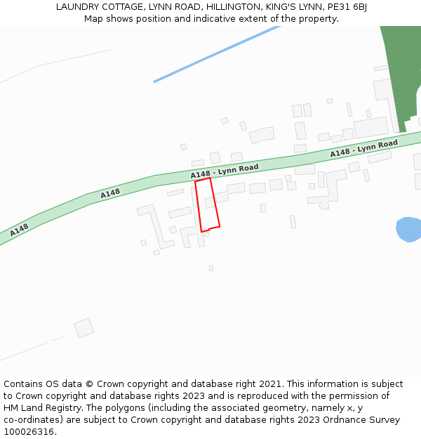 LAUNDRY COTTAGE, LYNN ROAD, HILLINGTON, KING'S LYNN, PE31 6BJ: Location map and indicative extent of plot