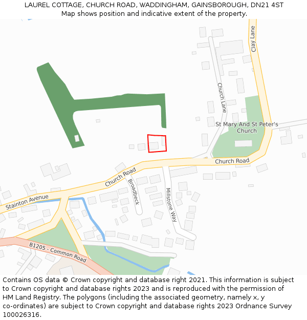 LAUREL COTTAGE, CHURCH ROAD, WADDINGHAM, GAINSBOROUGH, DN21 4ST: Location map and indicative extent of plot