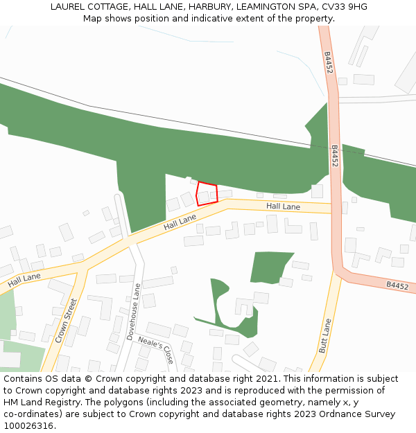 LAUREL COTTAGE, HALL LANE, HARBURY, LEAMINGTON SPA, CV33 9HG: Location map and indicative extent of plot