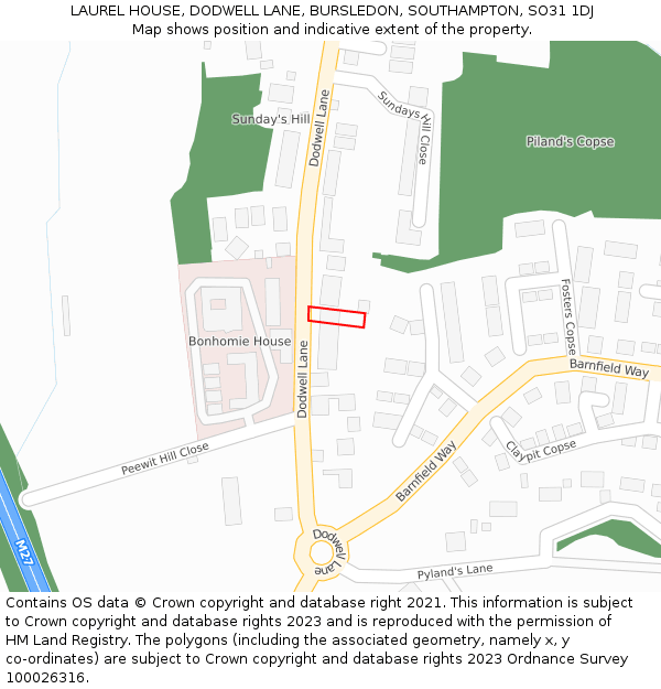 LAUREL HOUSE, DODWELL LANE, BURSLEDON, SOUTHAMPTON, SO31 1DJ: Location map and indicative extent of plot
