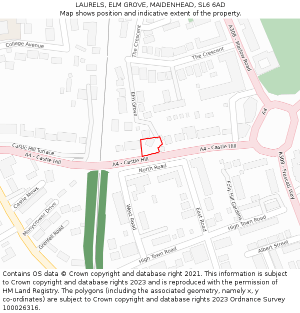 LAURELS, ELM GROVE, MAIDENHEAD, SL6 6AD: Location map and indicative extent of plot