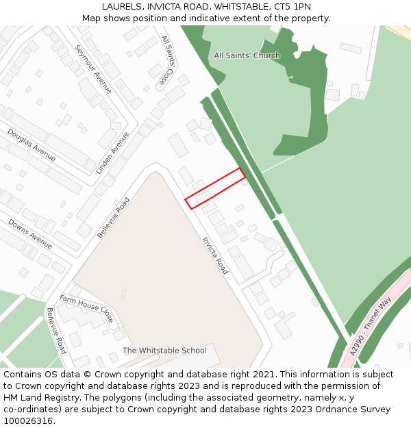 LAURELS, INVICTA ROAD, WHITSTABLE, CT5 1PN: Location map and indicative extent of plot