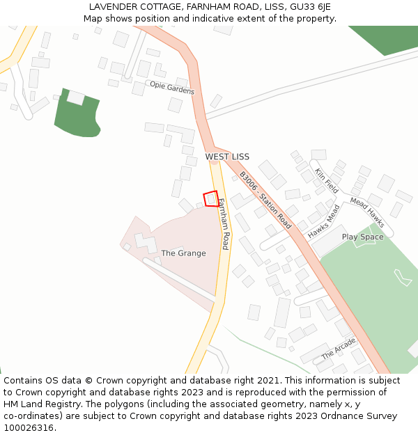 LAVENDER COTTAGE, FARNHAM ROAD, LISS, GU33 6JE: Location map and indicative extent of plot
