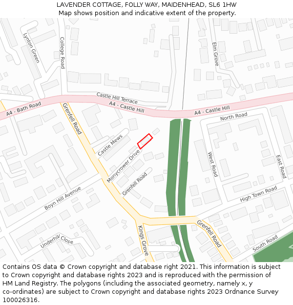 LAVENDER COTTAGE, FOLLY WAY, MAIDENHEAD, SL6 1HW: Location map and indicative extent of plot