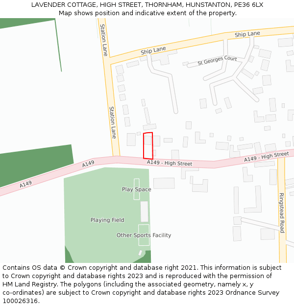 LAVENDER COTTAGE, HIGH STREET, THORNHAM, HUNSTANTON, PE36 6LX: Location map and indicative extent of plot
