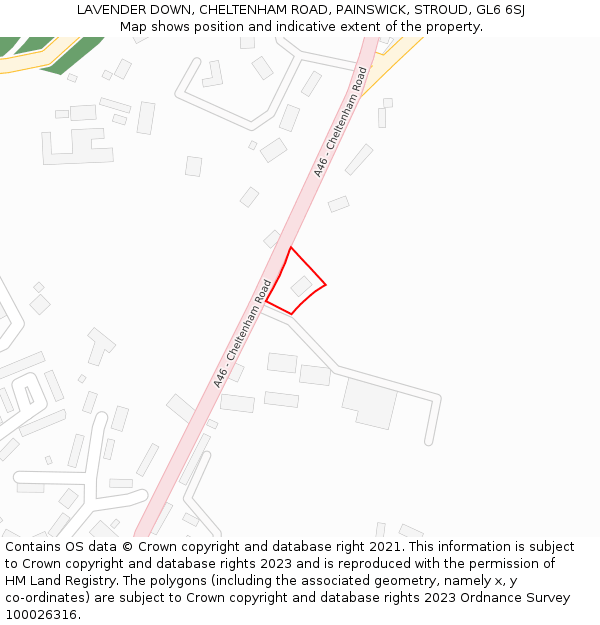 LAVENDER DOWN, CHELTENHAM ROAD, PAINSWICK, STROUD, GL6 6SJ: Location map and indicative extent of plot