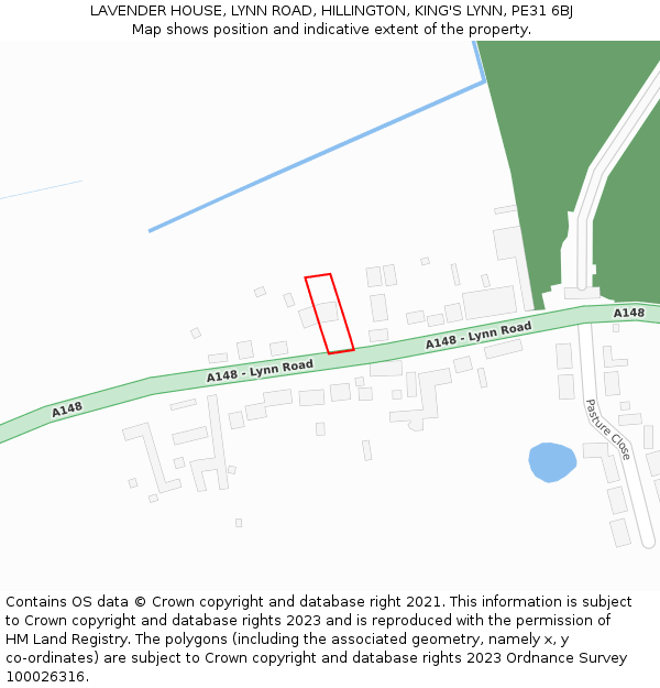 LAVENDER HOUSE, LYNN ROAD, HILLINGTON, KING'S LYNN, PE31 6BJ: Location map and indicative extent of plot